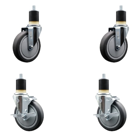 Service Caster 5'' Thermoplastic Rubber Wheel Swivel 1-7/8'' Expanding Stem Caster Set 2 Brakes, 4PK SCC-EX20S514-TPRB-2-TLB-2-178